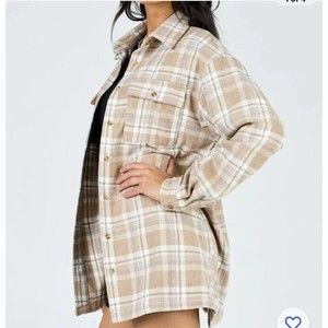 Princess Polly Mila Shacket Flannel Oversized‎ Size 8 Brown Pockets Plaid